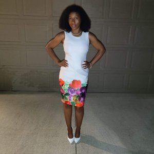 Calvin Klein White Dress with Floral Print